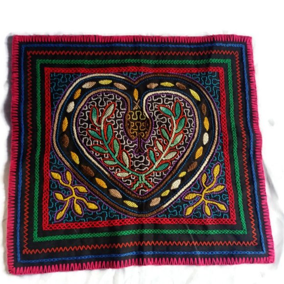 Peruvian blanket hand embroidered heart design from the Amazon jungle